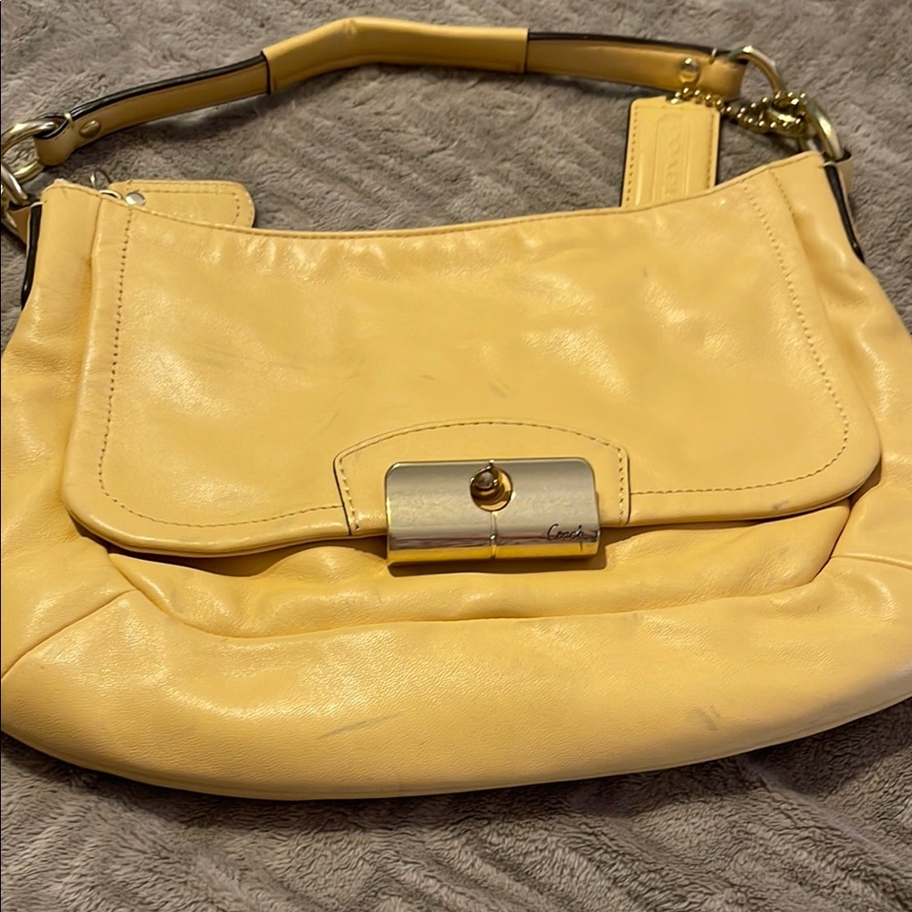 Coach Yellow Leather Shoulder Bag with Glossy Finish